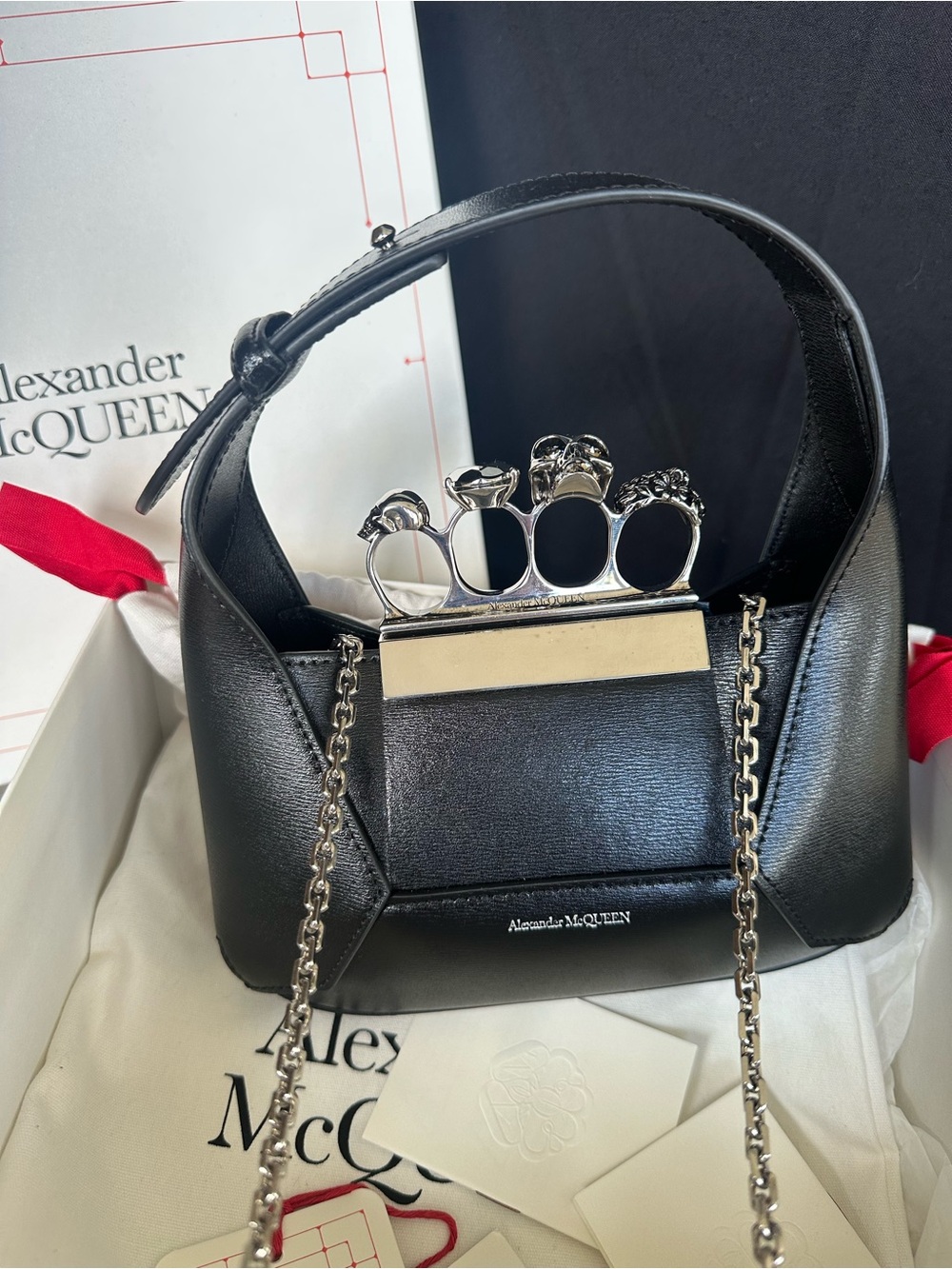 ✨Giftable✨- Alexander McQueen Black Leather Mini Knuckle-Top Shoulder/Crossbody✨ - Picture 11 of 14